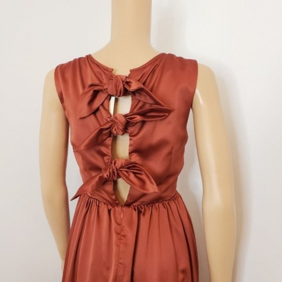 NWT BHLDN Canyon Rust Satin Tie Back Bow Dress S - Picture 7 of 8